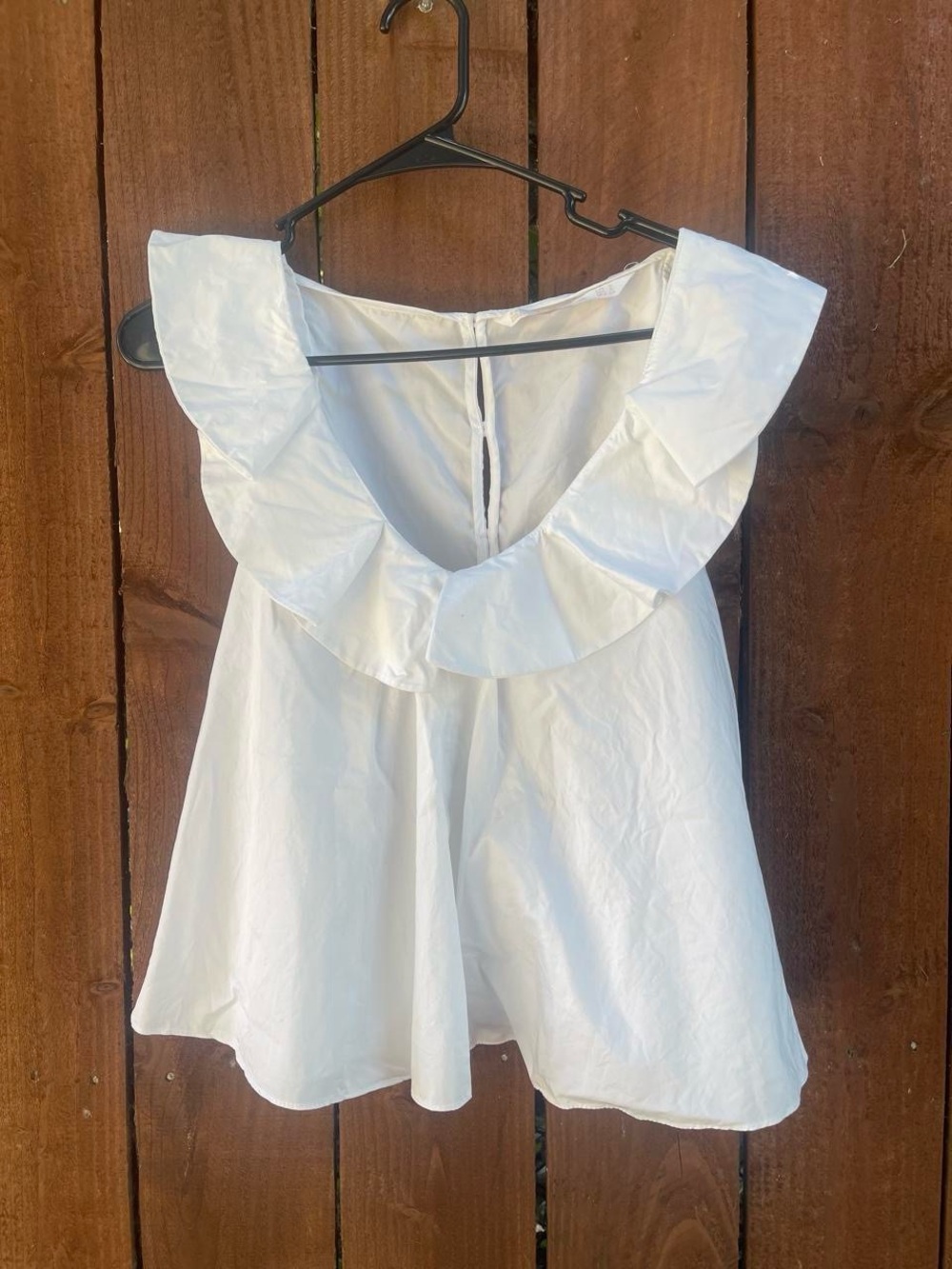ZARA White Chic Cottagecore Ruffled Scoop Neck Preppy Poplin Prairie Blouse Sz S
